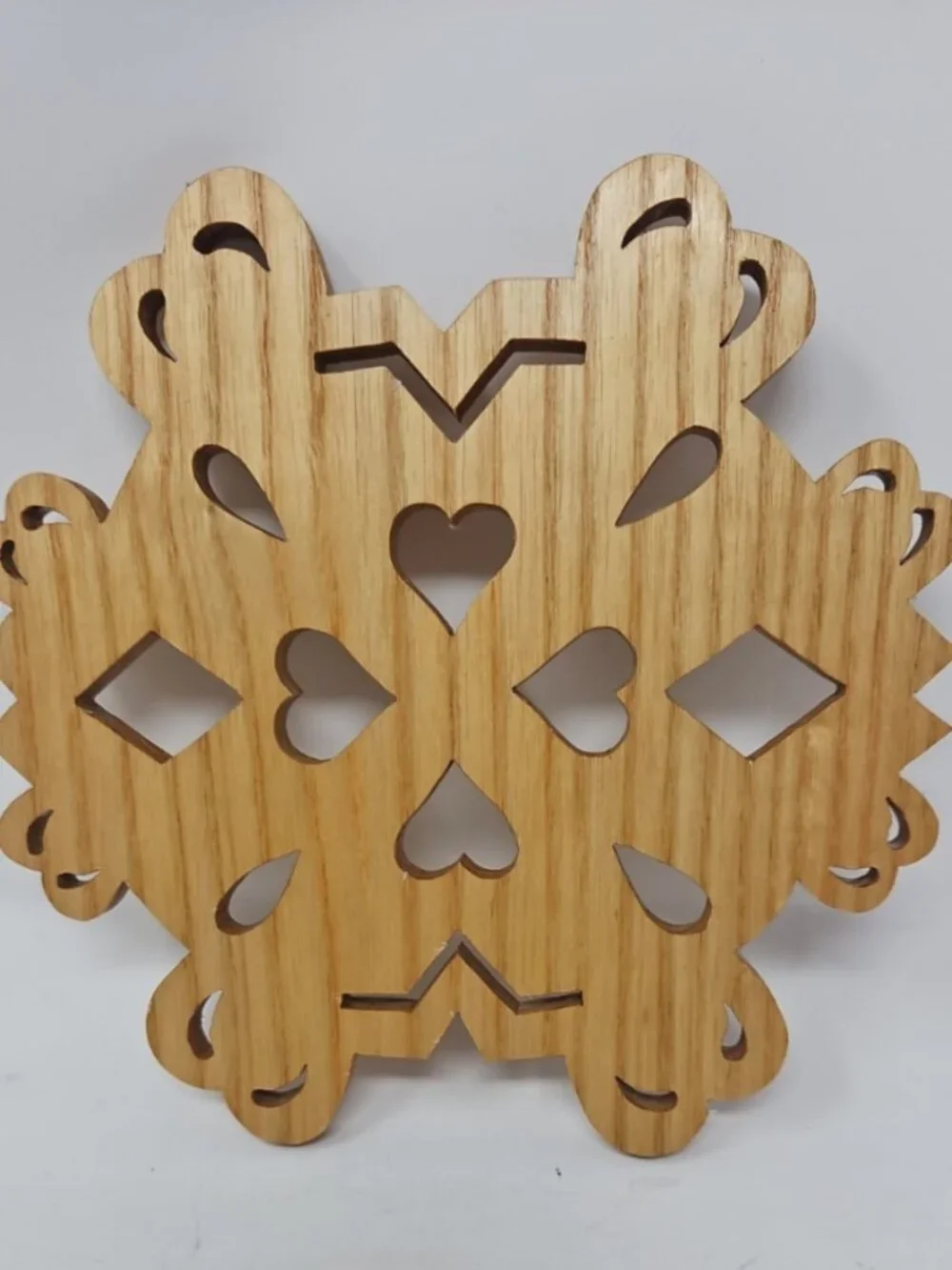 Vintage 1980s Fret Heart Cut Out Wood Trivet Hot Plate Grannycore Cottagecore